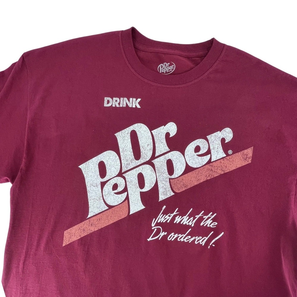Dr Pepper Graphic T-Shirt Mens XL Maroon Retro Logo "Just What The Dr Ordered"